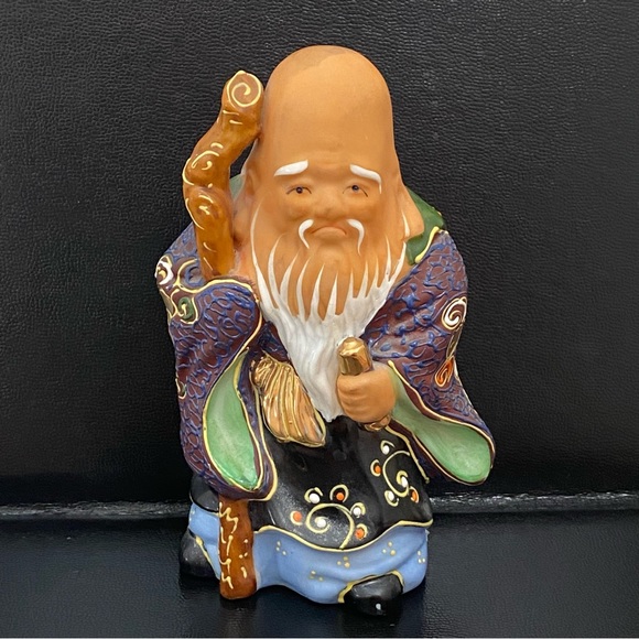 Vintage Signed Kutani Fukurokuju God Of Longevity & Wisdom 6” Porcelain Figurine - Picture 1 of 14